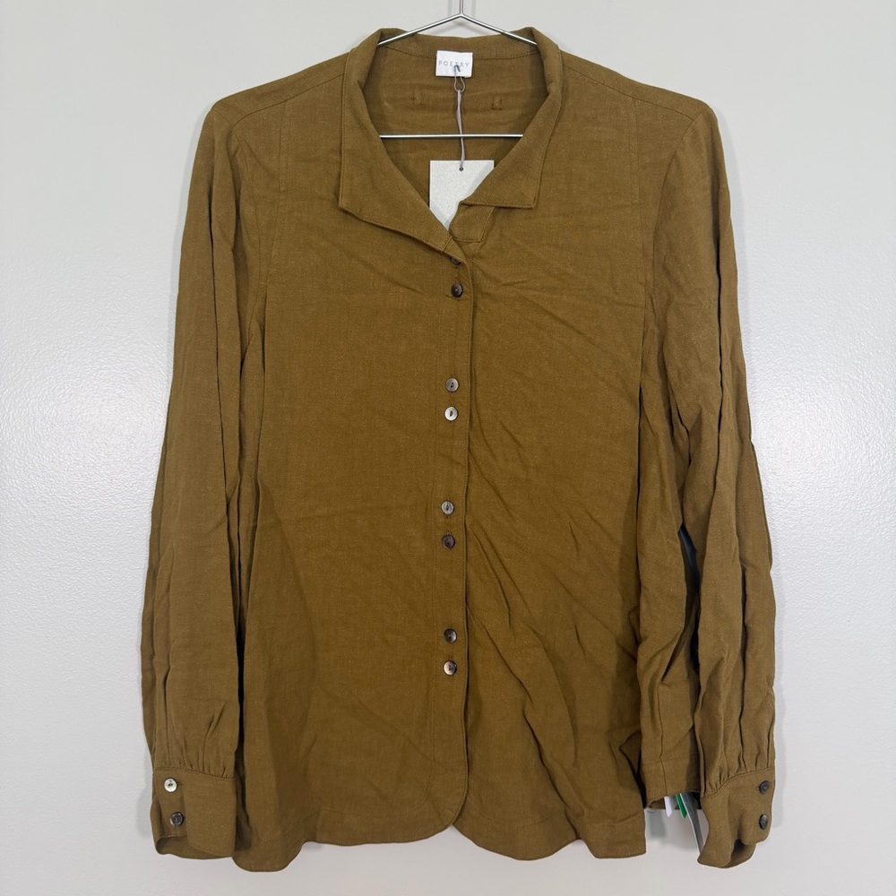 *NEW Womens Bronze Green Button Up Shirt Size 8